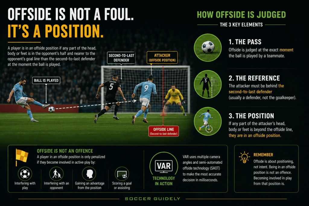 Infographic showing how semi-automated offside technology SAOT works at
the 2026 World Cup