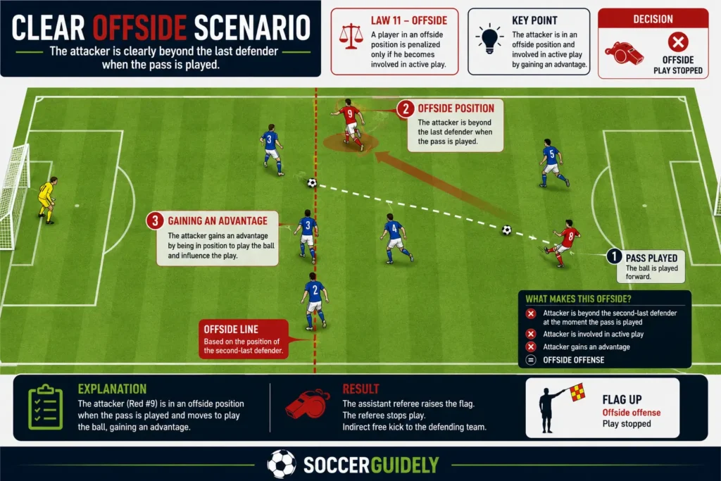 Diagram showing a clear offside scenario in a real soccer match