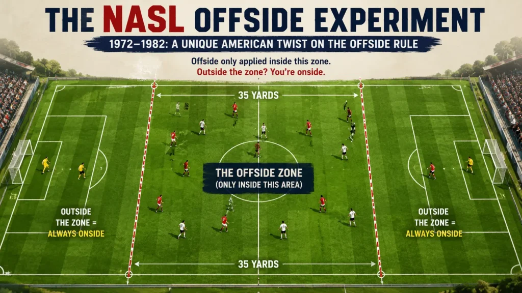 Diagram showing the NASL's American offside rule experiment, part of offside rule changes history