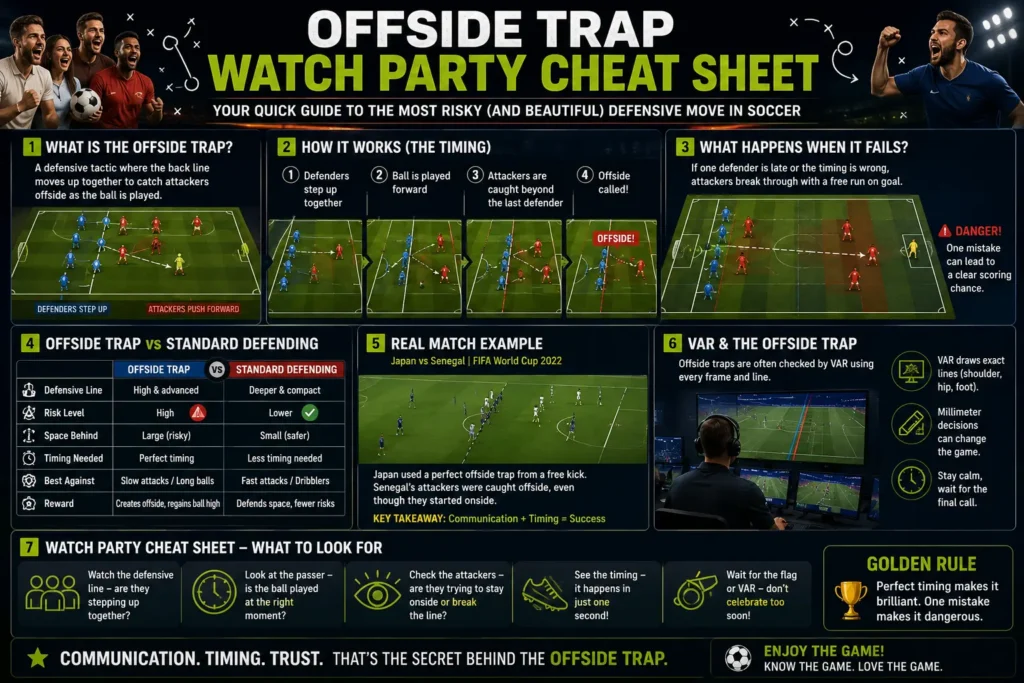 Offside trap watch party cheat sheet for reading the tactic live during World Cup 2026