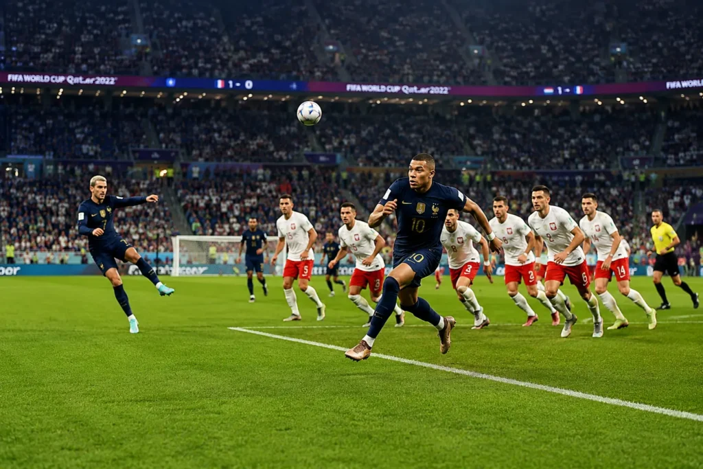 Attacking player sprinting past defenders, illustrating the offside vs onside comparison in soccer