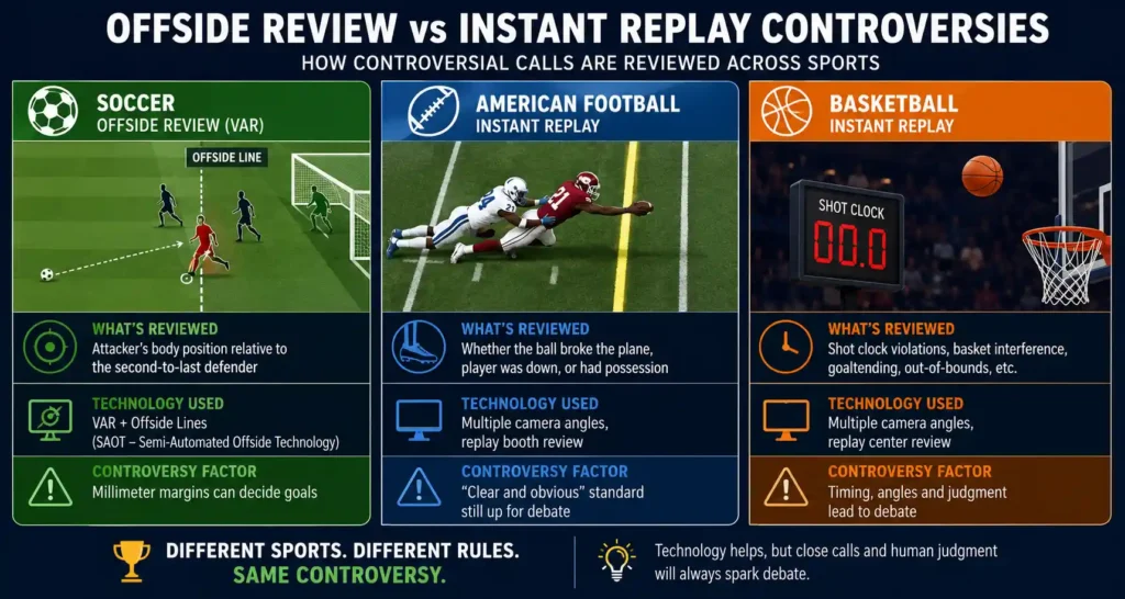 Diagram showing how Connected Ball Technology detects offside contact in a controversial offside decision
