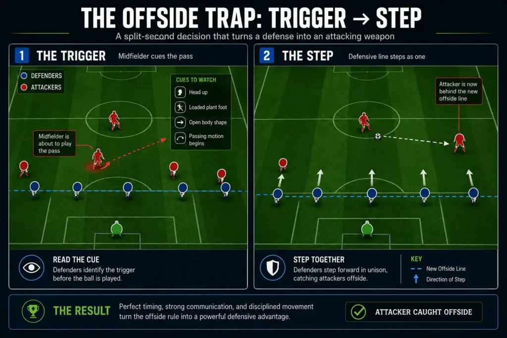 Diagram illustrating decoy run offside tactics used by attacking soccer teams